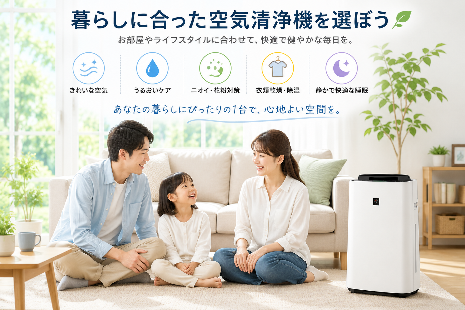 暮らしに合った空気清浄機を選ぶ家族のイメージ