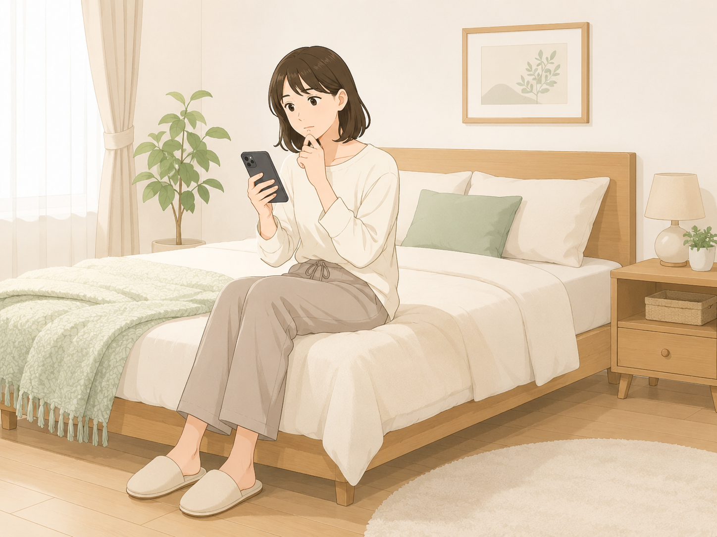 マットレス選びに悩む人のイラスト