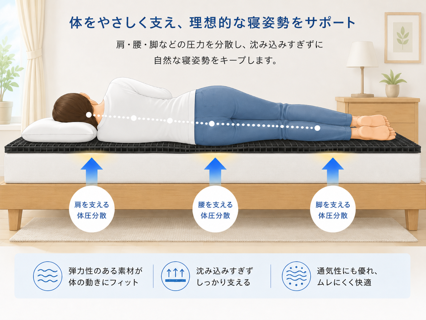 マットレスが体を支えるイメージイラスト