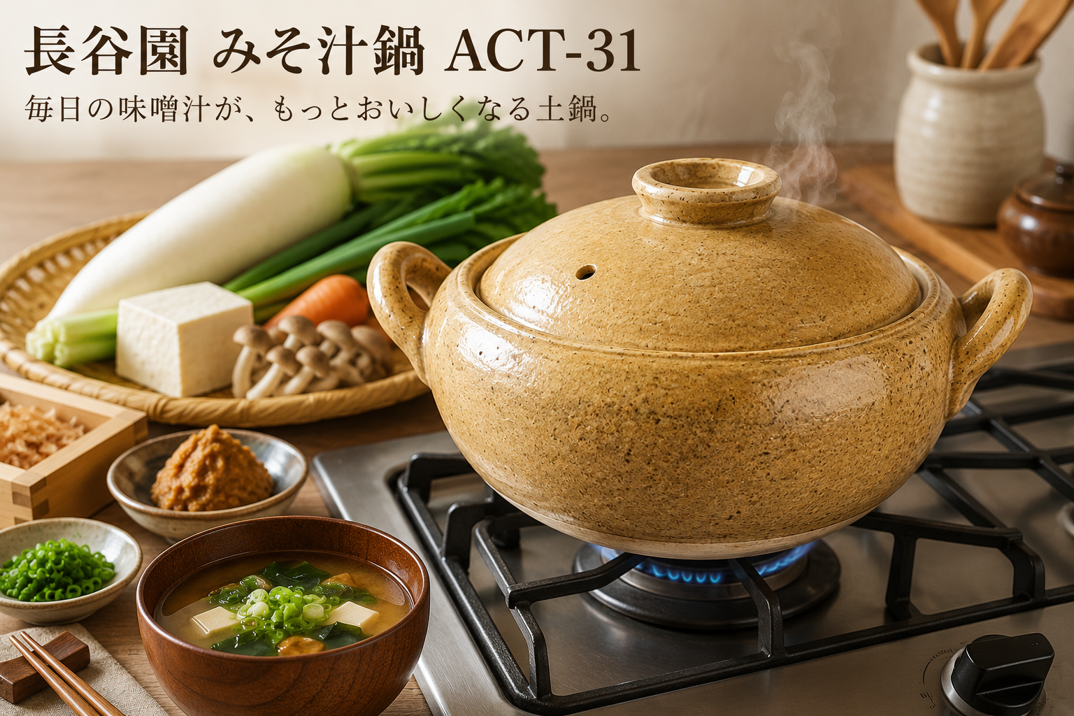 土鍋を中火で温めて余熱で仕上げる調理手順のイメージ