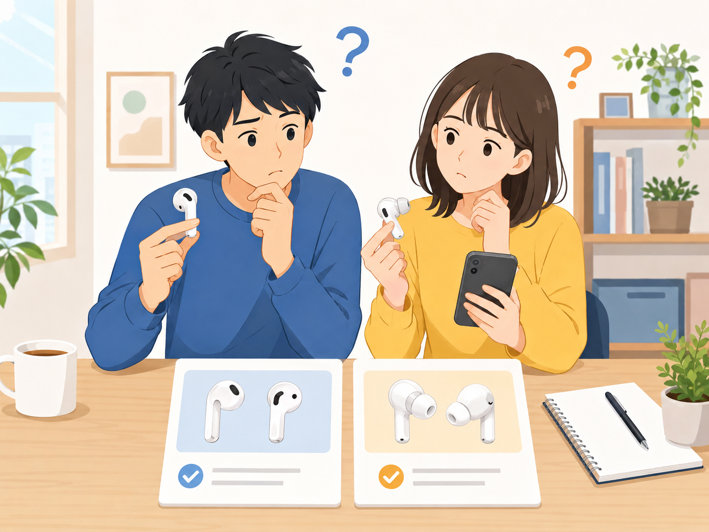 AirPodsとAirPods Proの違いで迷っている人のイメージ