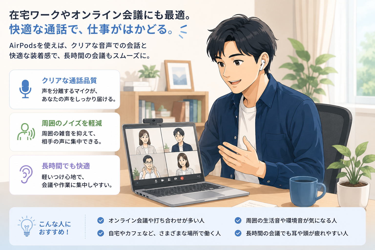 AirPodsを使ってオンライン会議をする人