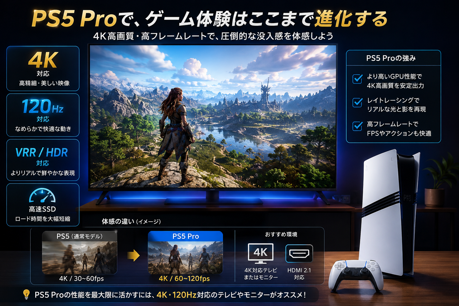 PS5 Proと4Kモニター環境のイラスト