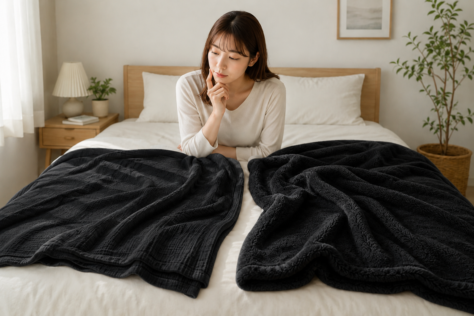 ヒツジのいらないタオルケットと毛布で迷う寝室イメージ