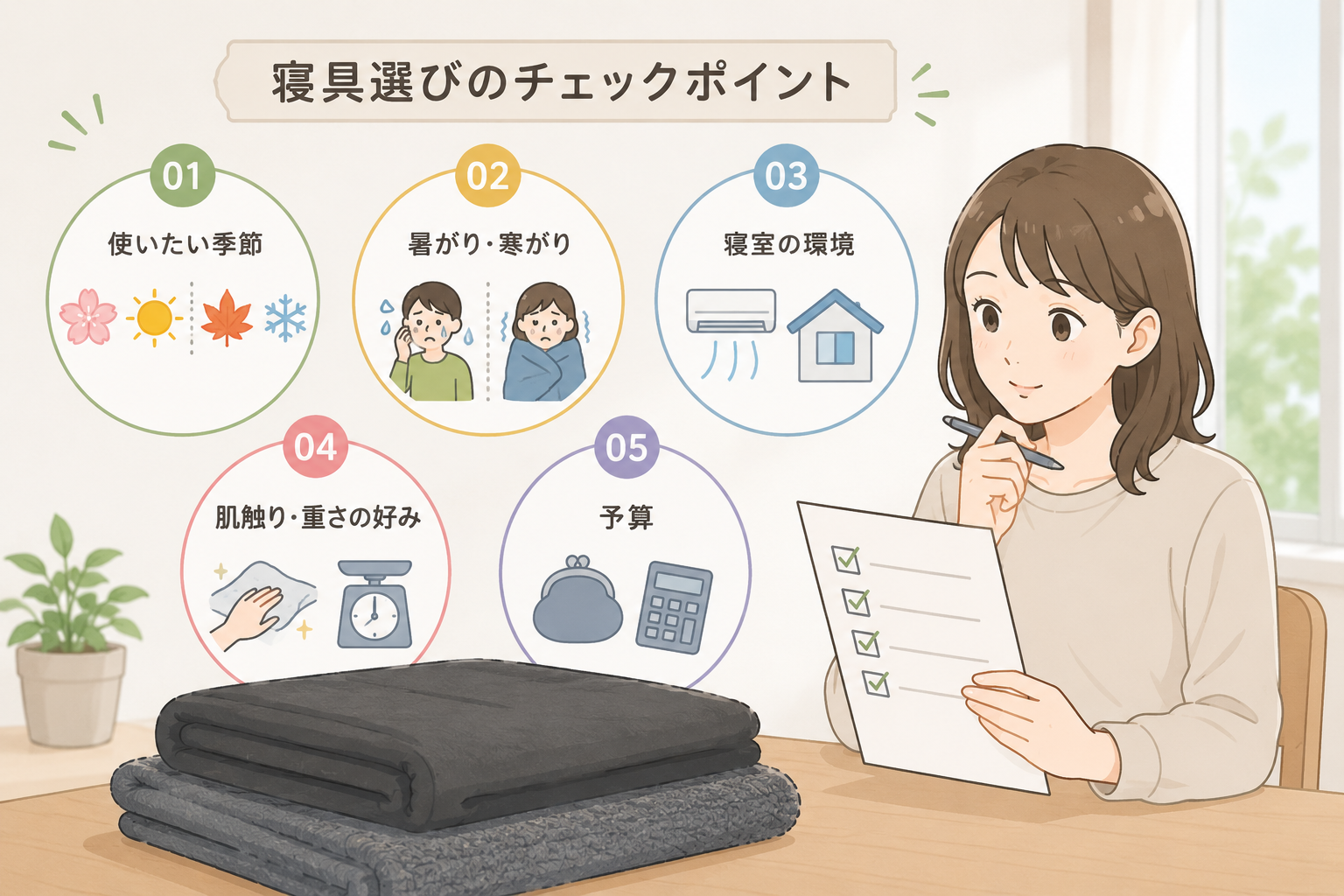 寝具を購入する前に季節や予算を確認するチェックリスト